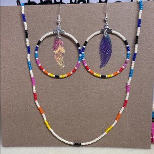 Colorful Beaded Necklace and Earring Set - handmade
